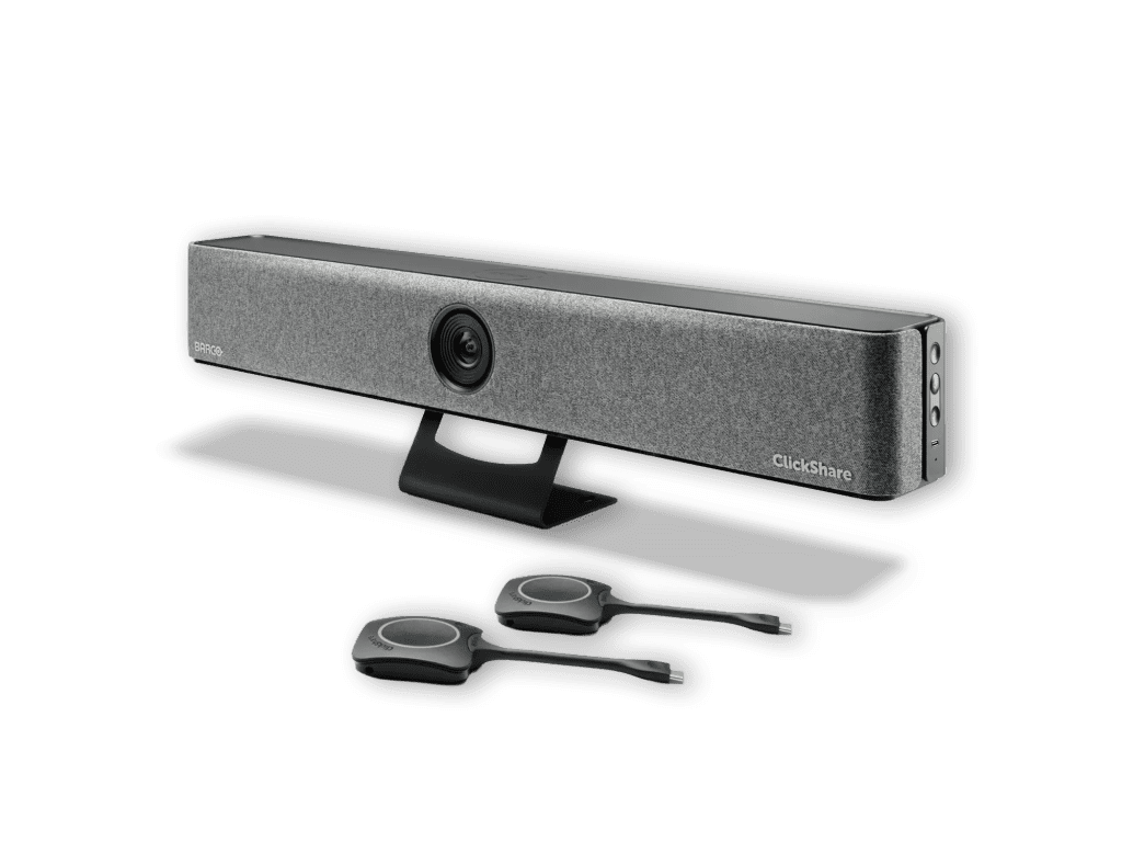Barco ClickShare Video Bar mit zwei ClickShare Buttons