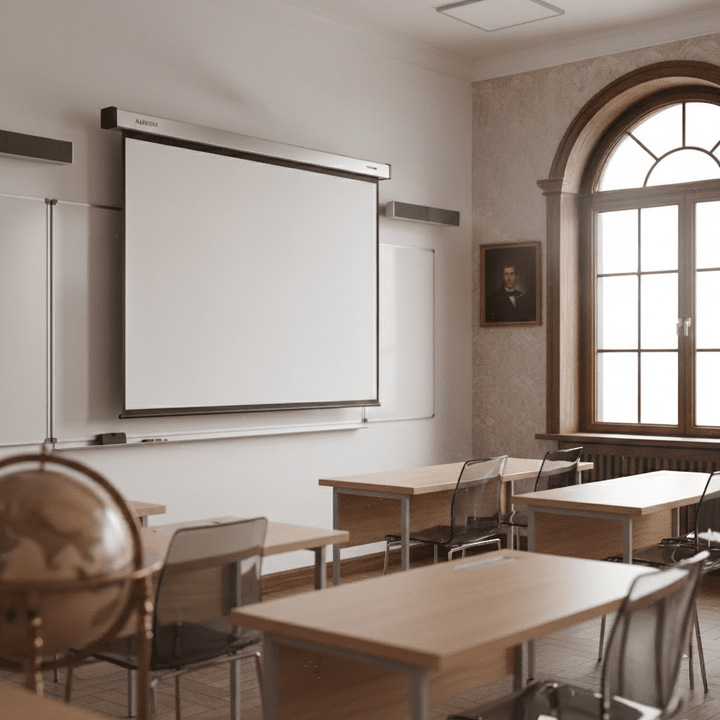 Motorisierte Beamer Leinwand in Schulklasse